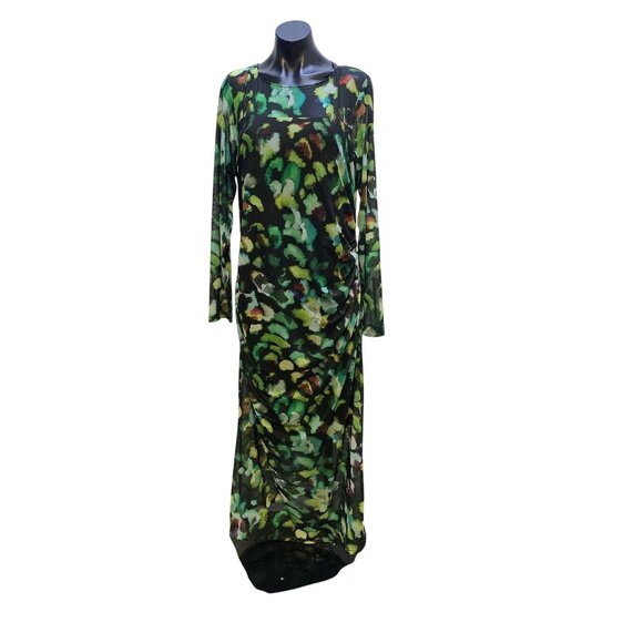 Joseph Ribkoff Green Multicolor Abstract Long Sleeve Maxi Dress 18 - Picture 1 of 6